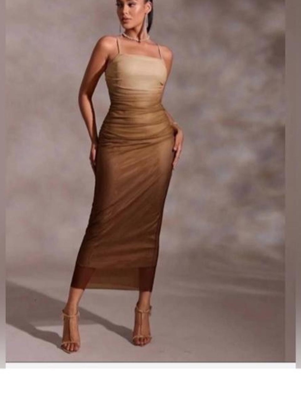 Commense Brown Ombre Sheer Midi Slip Dress